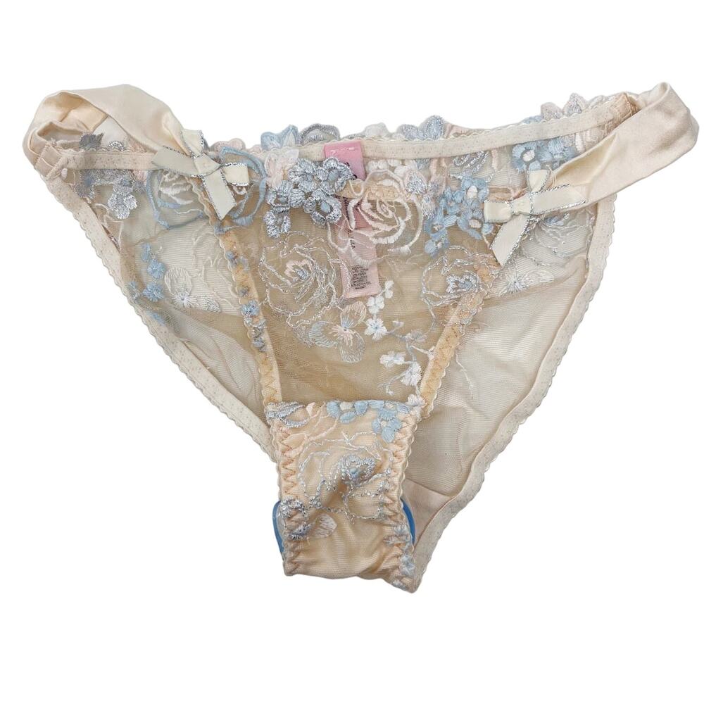 New Agent Provocateur Size 2 Cream Blue Odette Full Bikini Underwear Floral